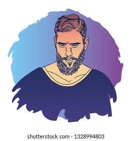 Picture of a modern man with a beard. Hand drawing. Vector graphics