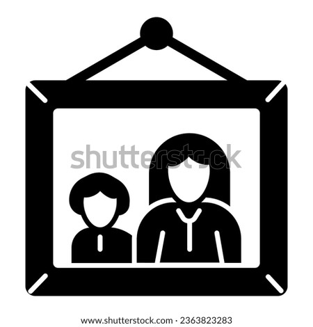 Picture with mom and child solid icon, Mother day concept, Framed photo with mother and son sign on white background, Family picture icon in glyph style for mobile and web. Vector graphics