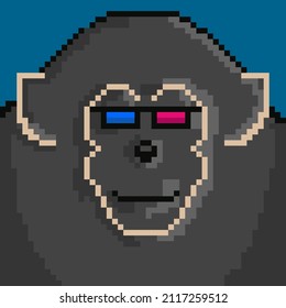 A picture of a monkey with colorful glasses. Non fungible token concept illustrate