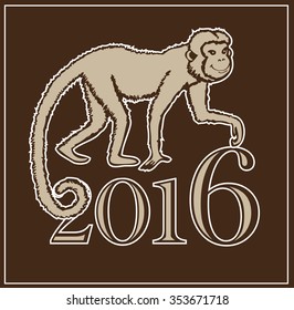 Picture a monkey on a brown background and the date of 2016