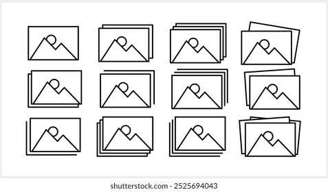 Picture with mountain and sun icon isolated. Set Photo gallery. Vector stock illustration