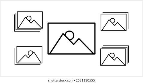 Picture with mountain and sun icon isolated. Set Photo gallery. Vector stock illustration