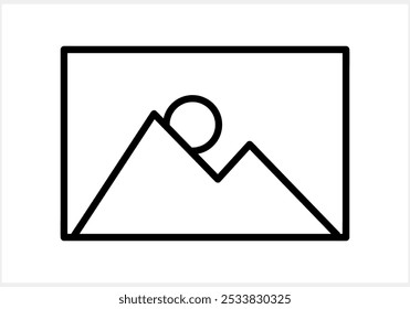 Picture with mountain and sun icon isolated. Photo gallery. Vector stock illustration