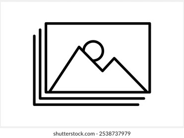 Picture with mountain and sun icon isolated. Photo gallery. Vector stock illustration