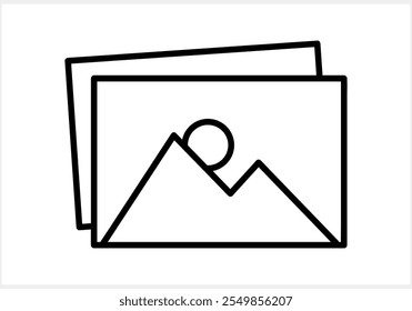 Picture with mountain and sun icon isolated. Photo gallery. Vector stock illustration