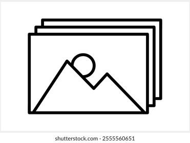 Picture with mountain and sun icon isolated. Photo gallery. Vector stock illustration