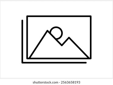 Picture with mountain and sun icon isolated. Photo gallery. Vector stock illustration