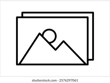 Picture with mountain and sun icon isolated. Photo gallery. Vector stock illustration