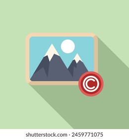 Picture mountains landscape copyright icon flat vector. Legal protection. Sign certificate