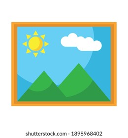 picture with mountains and sun scene flat style icon vector illustration design
