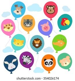 Picture of Multiple balloons of different colors with Animal faces on them