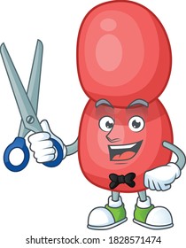 A picture of neisseria gonorrhoeae Barber cartoon character working with scissor. Vector illustration