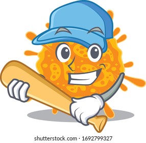 Picture of nobecovirus cartoon character playing baseball