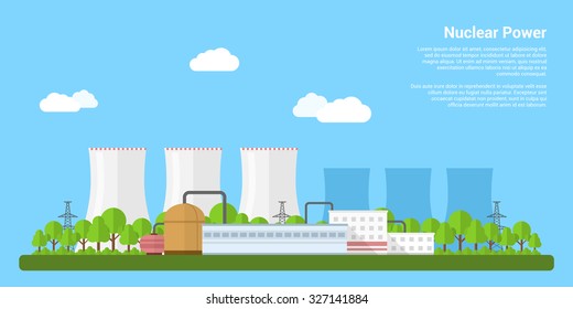 picture of nuclear power plant, flat style banner concept of power generation concept