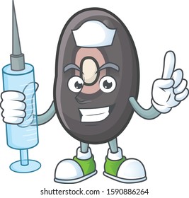 Picture of Nurse black beans cartoon style holding syringe