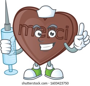 Picture of Nurse one bite love chocolate cartoon style holding syringe