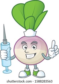 Picture of Nurse turnip cartoon style holding syringe