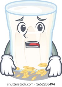 A picture of oats milk having an afraid face