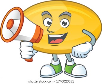 A picture of oil capsule cartoon design style speaking on a megaphone