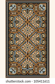Picture of old carpet with the details of the ethnic ornament