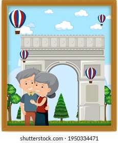 A Picture Of Old Couple With Arc De Triomphe Illustration