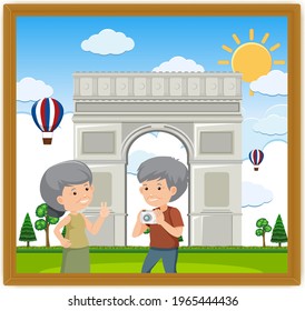 A Picture Of An Old Couple With Arc De Triomphe Illustration