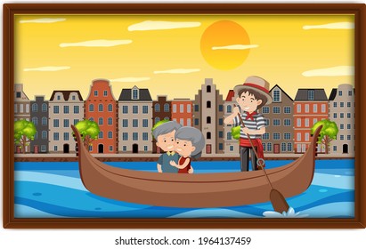 A Picture Of Old Couple On Gondola Boat At Venice Illustration