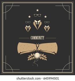 Picture of an old paper letter with a seal. Kraft logo on a dark background in the outline with the elements. Flat, vector.