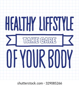 Picture on checked paper.  Vector illustration with motivation phrase. 