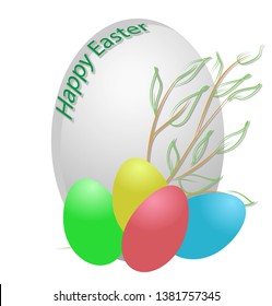Picture on Easter day with a willow branch, painted eggs, composition