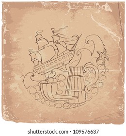 picture on old paper sea motif