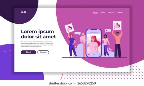 Picture on social media. Users commenting and leaving likes flat vector illustration. Social media network, internet communication concept for banner, website design or landing web page