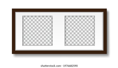 Picture on the wall. Layout of a mat frame for two photos, for interior design. Mock up isolated on white background. Vector.
