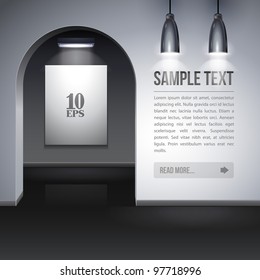 Picture On The Wall With Light And Arch In Gallery Grayscale EPS10