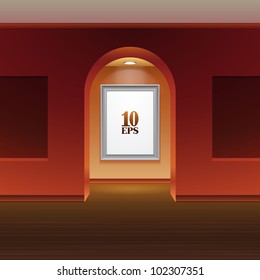 Picture On The Wall With Light And Archway In Gallery Red EPS10