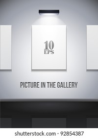 Picture On The Wall With Light In Gallery Grayscale  EPS10
