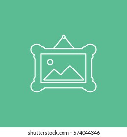 Picture On Wall Line Icon On Green Background