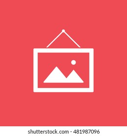 Picture On Wall With Pyramid Flat Icon On Red Background