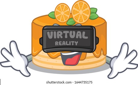 A Picture of orange cake character wearing Virtual reality headset