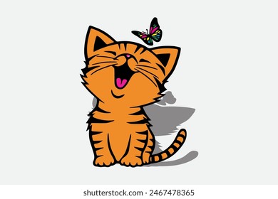 PICTURE OF AN ORANGE CAT AND COLORFUL BUTTERFLY