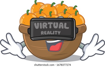 Ein Bild von orangefarbenem Obstkorbzeichen mit Virtual-Reality-Headset
