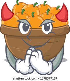 A picture of orange fruit basket in devil cartoon design