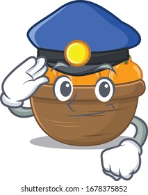 A picture of orange fruit basket performed as a Police officer