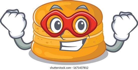 A picture of orange macaron in a Super hero cartoon character