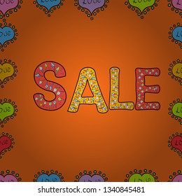 Picture in orange, yellow and black colors. Blogging concept illustration for web page, promotional materials. Hand sketched Sale text as blog theme design. Perfect big letters for bloggers. Vector.