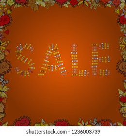 Picture in orange, yellow colors. Blogging concept illustration for web page, promotional materials. Hand sketched Sale text as blog theme design. Vector. Seamless. Perfect big letters for bloggers.