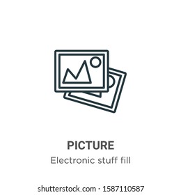 Picture outline vector icon. Thin line black picture icon, flat vector simple element illustration from editable electronic stuff fill concept isolated on white background