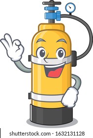 A picture of oxygen cylinder making an Okay gesture