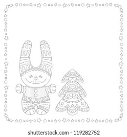 Picture for paint decorative funny bunny and Christmas tree