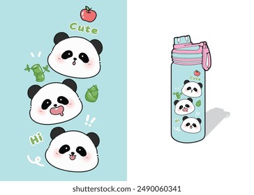 Imagen de un diseño de cabeza de panda con una cara linda o linda combinada con un vaso